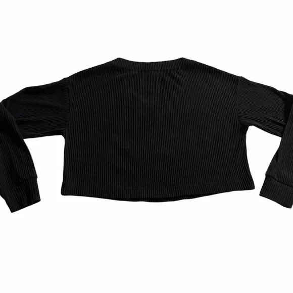 Alo Yoga Ribbed Cropped Long Sleeve Top | Black Minimalist Loungewear | Size S - Picture 3 of 11